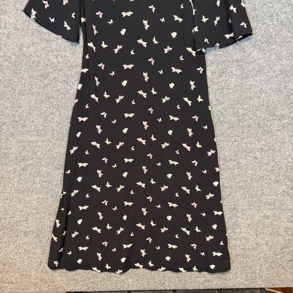 Stockholm Atelier Dress Womens 6 Black Butterfly Flared Sleeve Midi Boho Asian - Picture 4 of 10